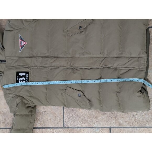 Guess Mid-Length Puffer Jacket Down Hooded Boys Sz 8 Patches Spellout - Picture 16 of 16